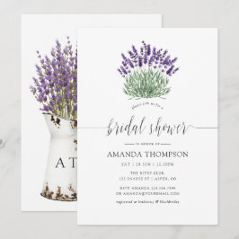 コテージ シック ウォーターカラー ラベンダー ブライダル シャワー 招待状