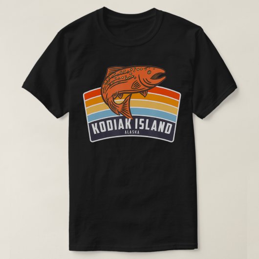 コディアックアイランドアラスカサーモン魚釣り Tシャツ (デザイン正面)