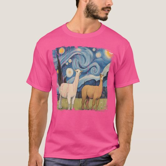 コトパシ星空の夜のアートワークLlama国立公園 Tシャツ (正面)