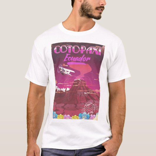 コトパヒ,エクアドル 航空郵便 旅行ポスター Tシャツ (正面)