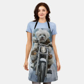 コトンデチュラードッグライディングオートバイクリスマス エプロン (着用した状態)