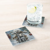 コトンデチュラードッグライディングオートバイクリスマス ガラスコースター (アングル)