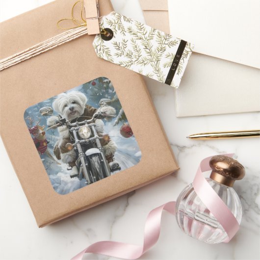 コトンデチュラードッグライディングオートバイクリスマス スクエアシール (ギフト)