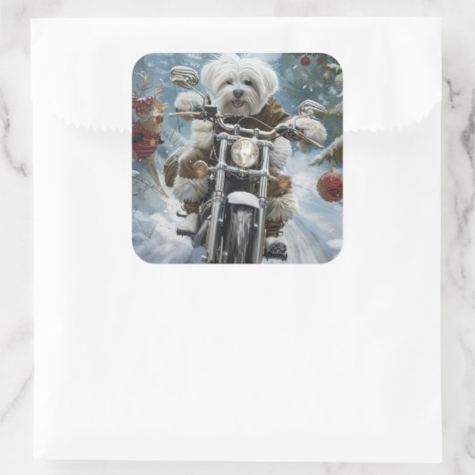 コトンデチュラードッグライディングオートバイクリスマス スクエアシール (バッグ)