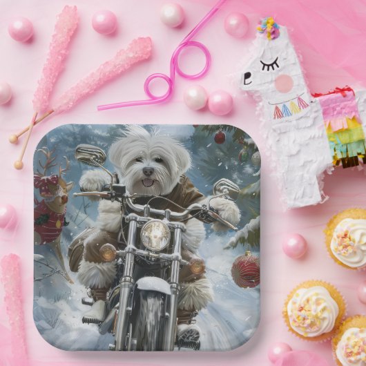 コトンデチュラードッグライディングオートバイクリスマス ペーパープレート (パーティー)