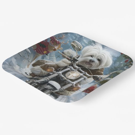 コトンデチュラードッグライディングオートバイクリスマス ペーパープレート (傾斜あり)