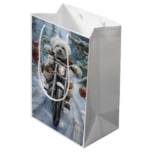 コトンデチュラードッグライディングオートバイクリスマス ミディアムペーパーバッグ (裏面アングル)