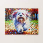 コトンデチュレードッグポートレートアクリルアートプリントドッグ ジグソーパズル (横)
