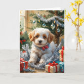 コトンドチュリードッグのクリスマスグリーティングカード カード (黄色い花)