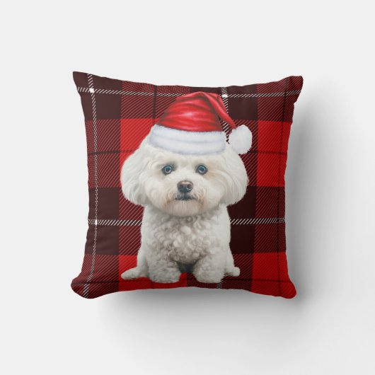 コトンドチュリードッグ赤い格子模様クリスマス クッション (正面)