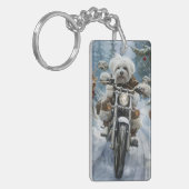 コトン・ド・テュレアの犬のバイクのクリスマス キーホルダー (正面左)