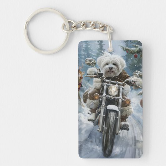 コトン・ド・テュレアの犬のバイクのクリスマス キーホルダー (正面)