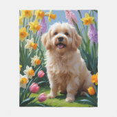 コトン・ド・テュレアの犬の春の花の絵画 フリースブランケット (正面)
