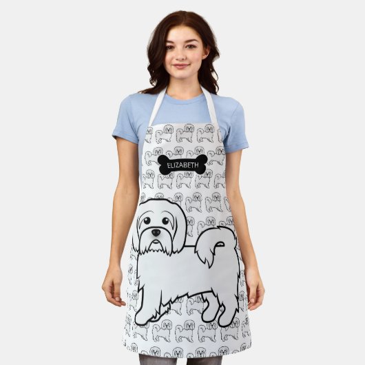 コトン・ド・テュレア かわいいキャラクタードッグ ネーム入り エプロン (着用した状態)