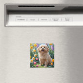 コトン・ド・テュレア 犬 春の花の絵画 マグネット (インサイチュ (食洗機))
