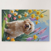 コトン・ド・テュレア 犬 春の花の絵 ジグソーパズル (横)