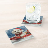 コトン・ド・トラーそりを雪のクリスマスに入れる ガラスコースター (アングル)