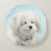 コトン・ド・絵画チュリーズ – かわいいオリジナルドッグアート ラウンドクッション (正面)