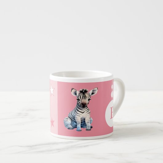 コドモのゼブラパーソナライズされたマグネームpink エスプレッソカップ (正面右)
