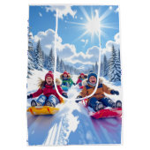 コドモ達が喜んで冬のおもしろいを眠る ミディアムペーパーバッグ (裏面)