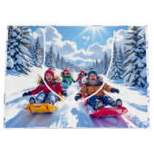 コドモ達が喜んで冬のおもしろいを眠る ラージペーパーバッグ (正面)