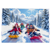 コドモ達が喜んで冬のおもしろいを眠る ラージペーパーバッグ (裏面)