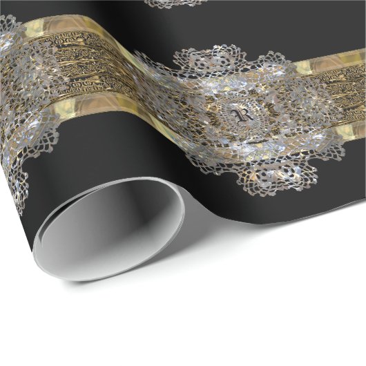 コニャックのレースのモノグラムの美しい ラッピングペーパー (ロールコーナー)
