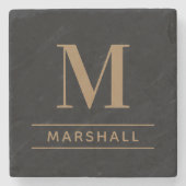 コニャッククラシックタンモノグラムパーソナライズされたイニシャル ストーンコースター (正面)