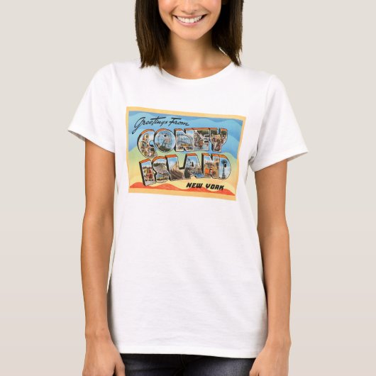 コニーアイランドのニューヨークNYのヴィンテージ旅行郵便はがき- Tシャツ (正面)