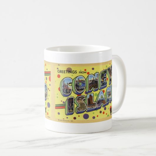 コニーアイランドのヴィンテージの郵便はがきのマグからの挨拶 コーヒーマグカップ (正面右)