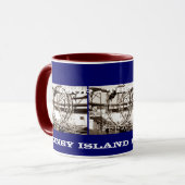 コニーアイランドの旧式な眺めの輪になるジェットコースター マグカップ (正面左)