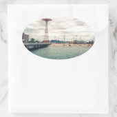 コニーアイランドビーチパノラマ 楕円形シール (バッグ)