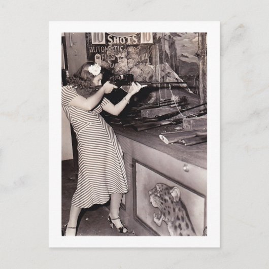コニーアイランド、NYウィメンイン射撃、 発砲ギャラリーヴィンテージ ポストカード (正面)