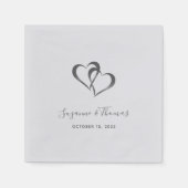 コネクテッドパーソナライズされたハートシルバーグレーナプキンス スタンダードカクテルナプキン (正面)