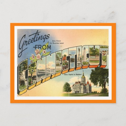 コネチカットからの挨拶ヴィンテージ ポストカード (正面)