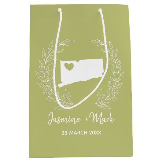 コネチカットのマップ先の結婚式の好意      ミディアムペーパーバッグ (正面)