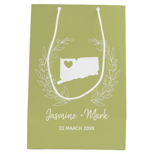 コネチカットのマップ先の結婚式の好意      ミディアムペーパーバッグ (裏面)