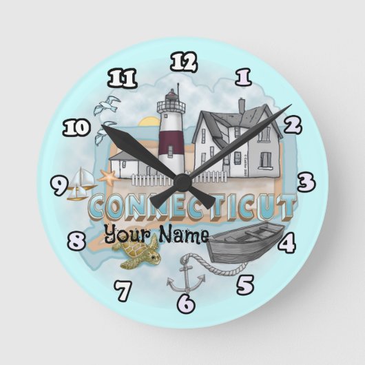 コネチカットのライトハウス時計 ラウンド壁時計 (正面)