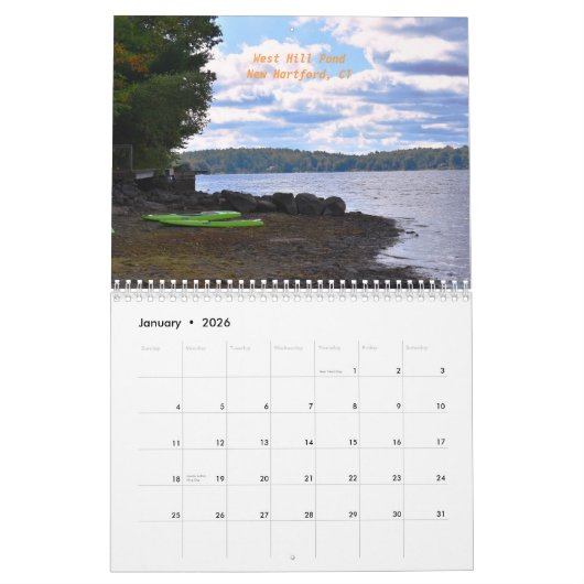 コネチカットの丘のカレンダーの湖 カレンダー (1月 2026)