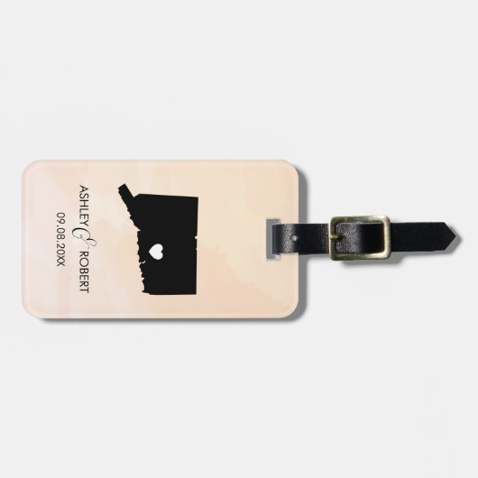 コネチカットの地図の結婚式の荷物のラベル、カップルの名前 ラゲッジタグ (正面横)