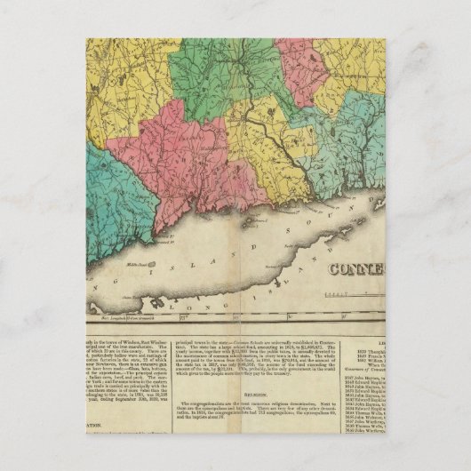 コネチカットの地図 ポストカード (正面)