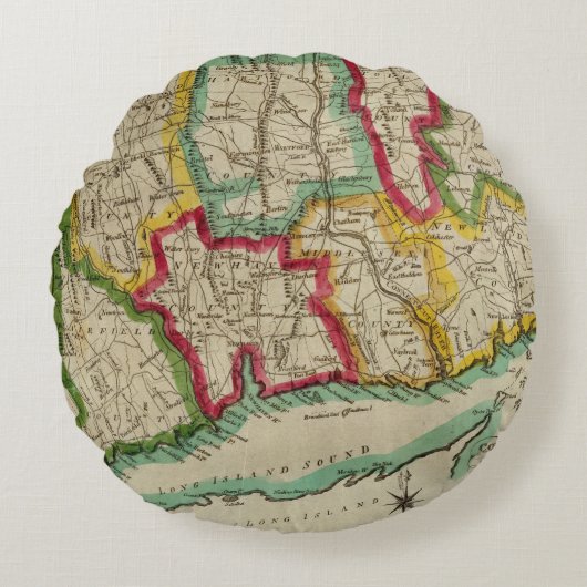 コネチカットの地図 ラウンドクッション (正面)