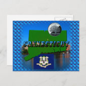 コネチカットの地図、文字フェイク、四半期、旗の景色 ポストカード (正面/裏面)