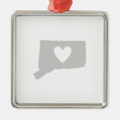 コネチカットの形をした灰色とハート灰色のナットマッガ メタルオーナメント (正面)