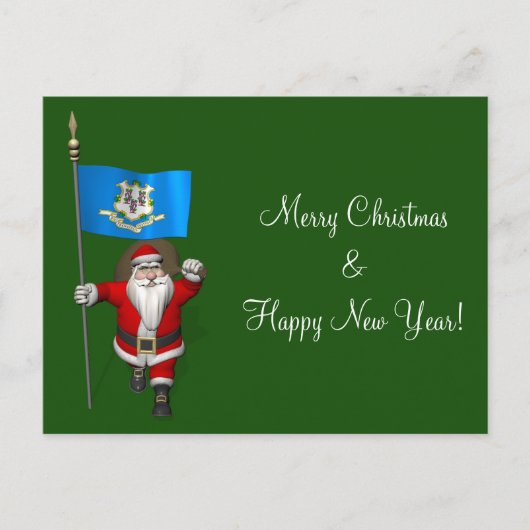 コネチカットの看板を持つサンタクロース シーズンポストカード (正面)