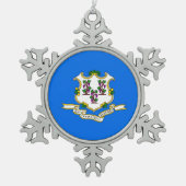 コネチカットオーナメント付きスノーフレーク国旗 スノーフレークピューターオーナメント (正面)