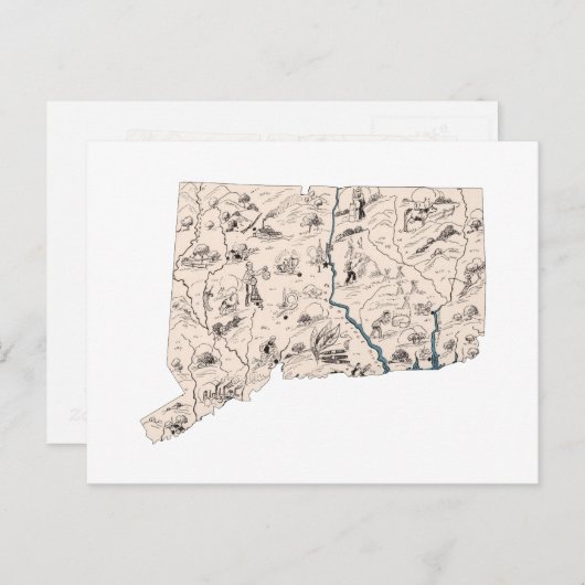 コネチカットヴィンテージ写真マップアンティークグラフ ポストカード (正面/裏面)