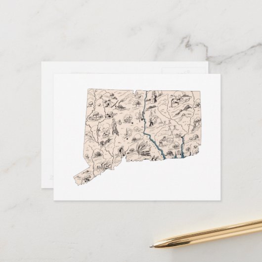 コネチカットヴィンテージ写真マップアンティークグラフ ポストカード (正面/裏面インサイチュ)