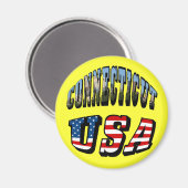 コネチカット写真と米国国旗の文字 マグネット (正面/裏面)