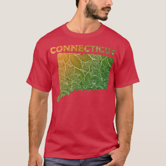 コネチカット州のカラフルなマンダラアートマップ テキスト付き Tシャツ